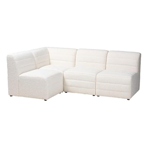 Baxton Studio Maya Modern White Boucle Fabric 4-Piece Modular Sectional Sofa White/Boucle